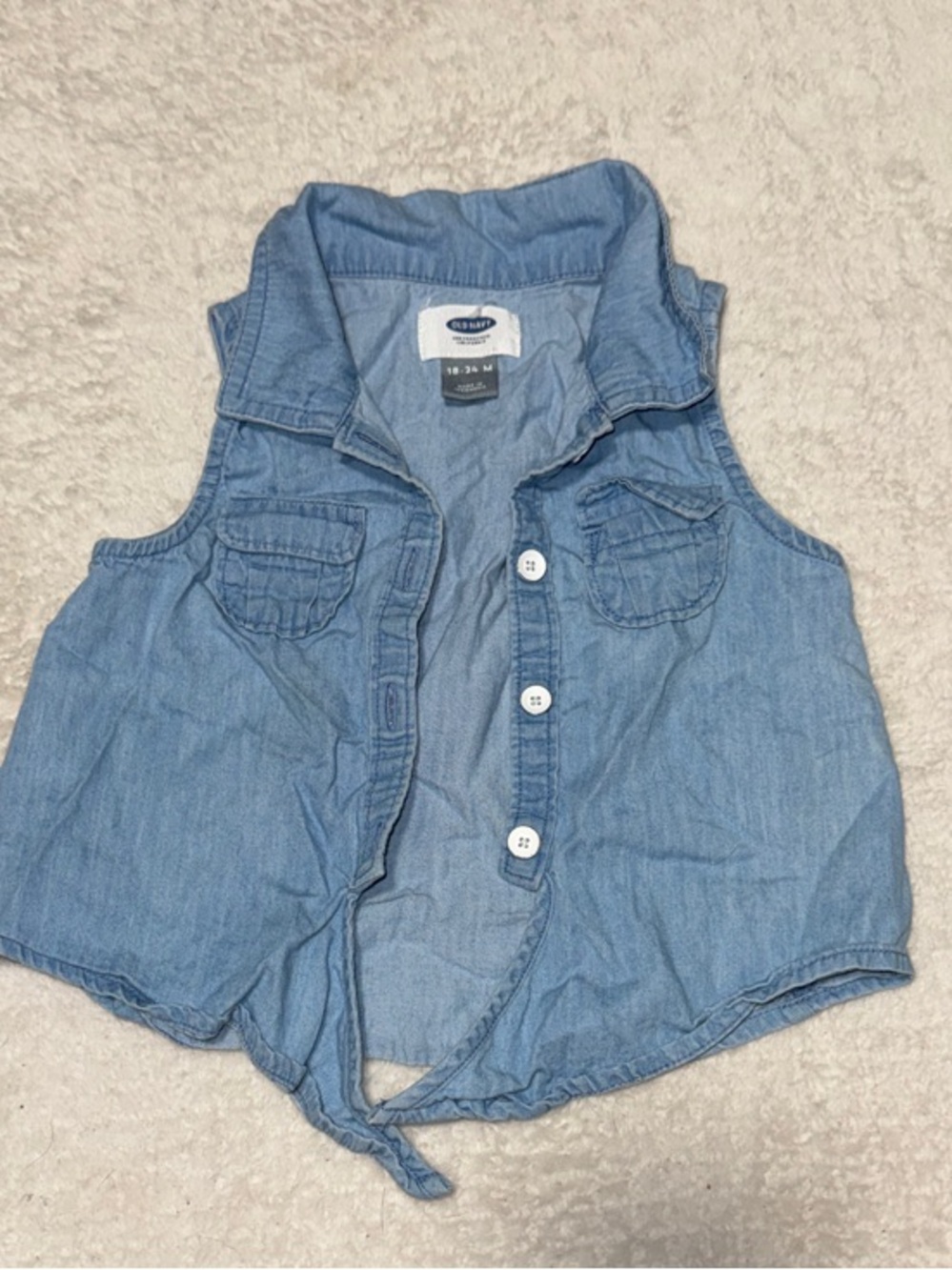 Cherokee Light Blue Denim Tie-Front Sleeveless Top